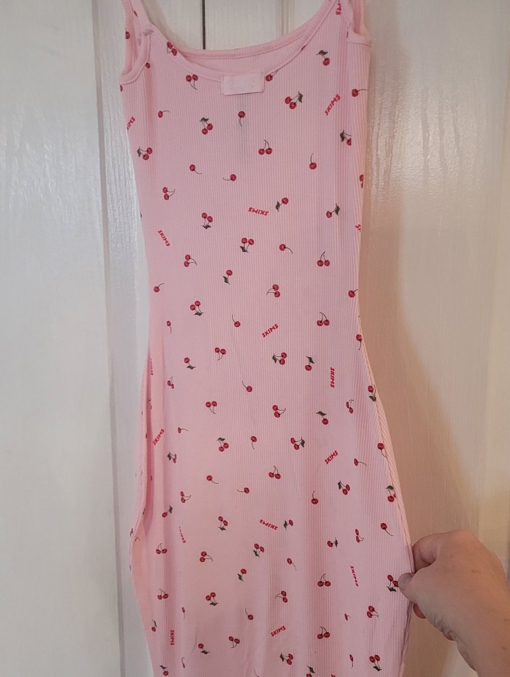Skims Cherry Print Ribbed Dress XXS Valentine 2024 Pink Bodycon
